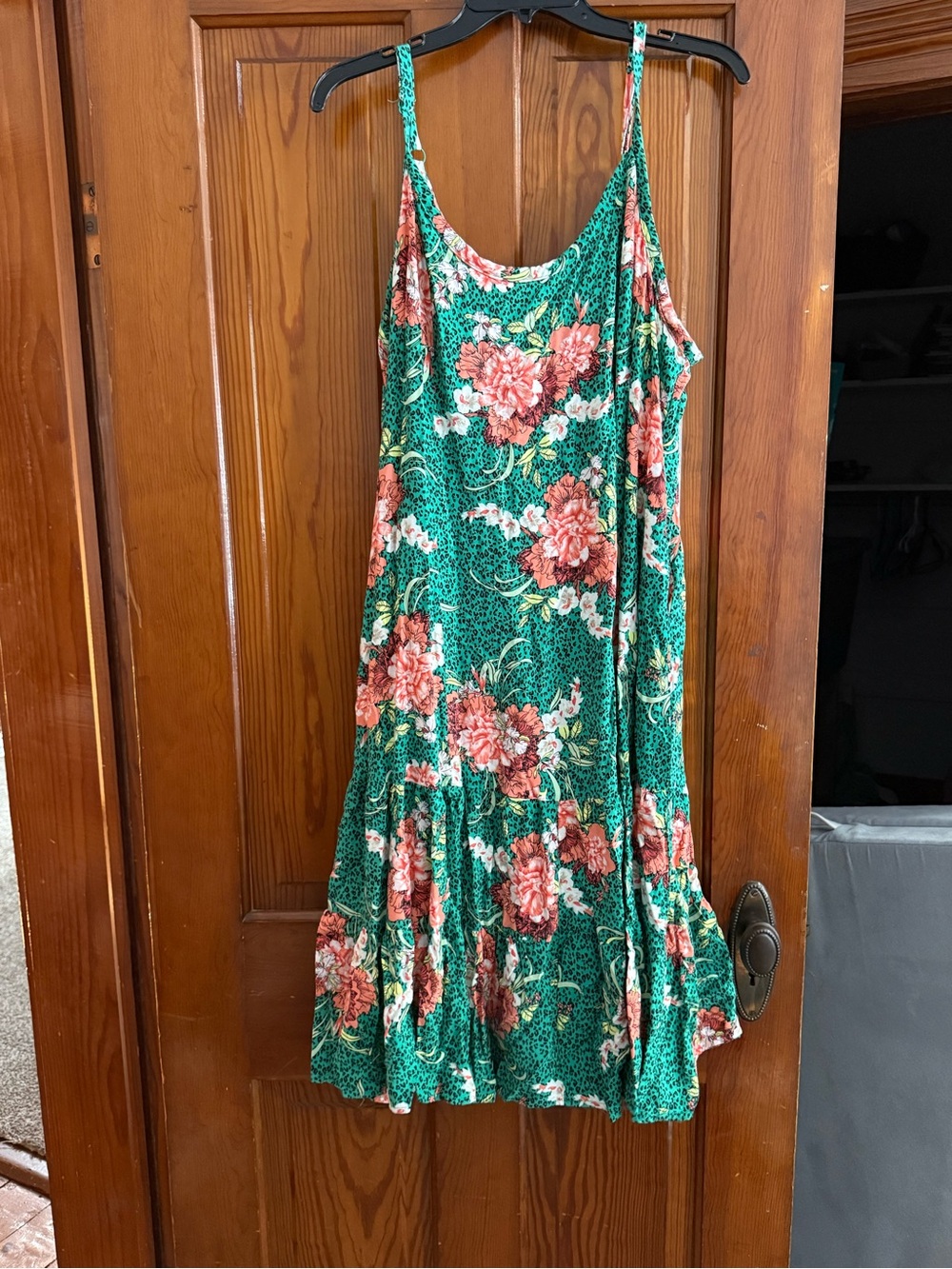torrid Green Floral Midi Slip Dress with Pink Blooms 2x